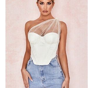House of CB white shoulder corset top